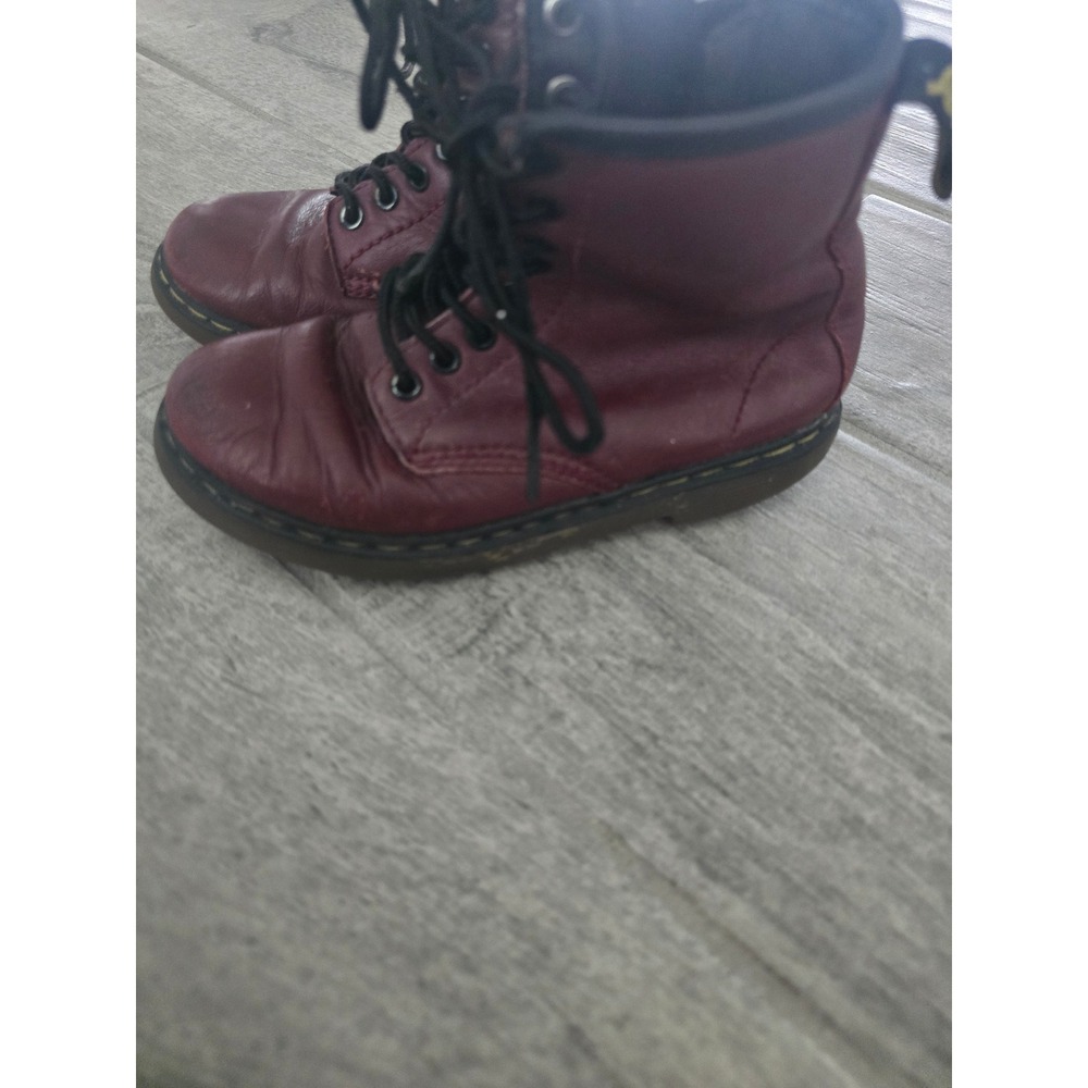 Dr. Martens Delaney Cherry Red Leather Lace Up Side Zip Combat Boots Kids US 11 - Picture 4 of 9